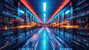 Serverruimte in een modern datacenter met rijen servers